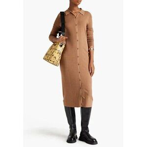NWT rag & bone herringbone-knit buttoned shirt dress- Brown M